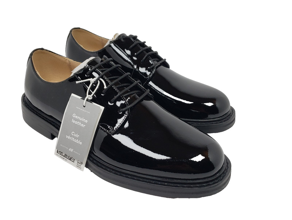 H&M Premium Mens Size EU 40 US 7.5 Black Patient Leather Dress Oxford Shoes